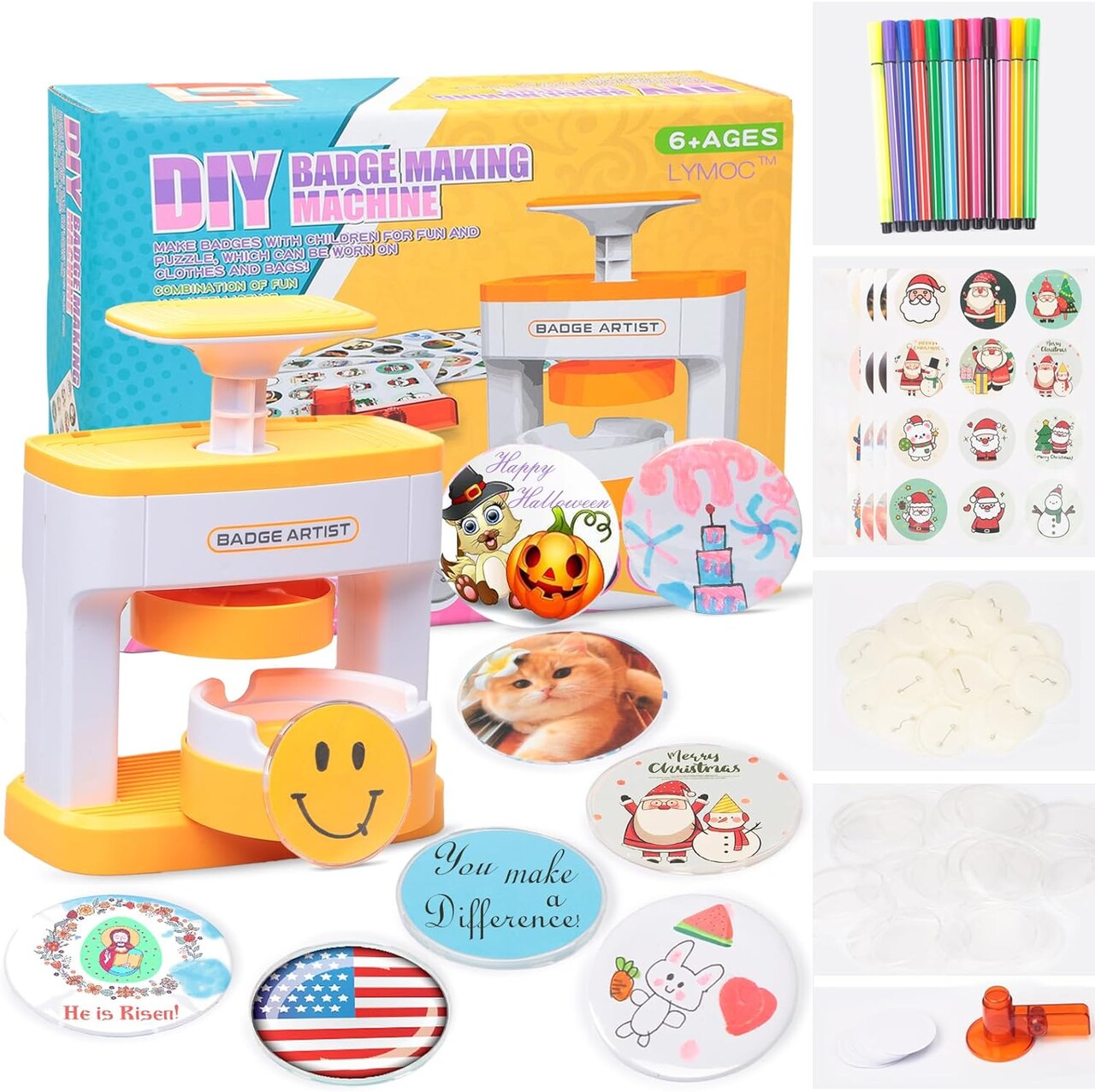 Badge Maker for Kids, 55 mm (2.16 inch) DIY Pin Button Maker Press Machine Badge Punch Kit